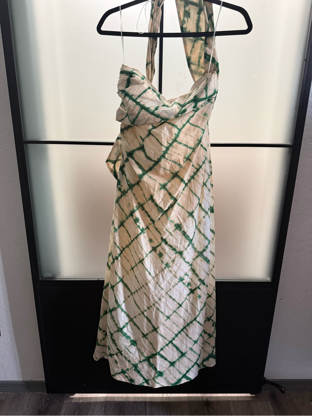 Zara Green and Cream One-Shoulder Tie-Dye Dress